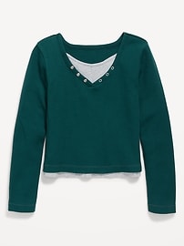 Image number 2 showing, Long-Sleeve 2-In-1 Fitted Henley Top for Girls