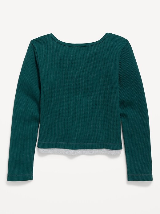 Image number 3 showing, Long-Sleeve 2-In-1 Fitted Henley Top for Girls