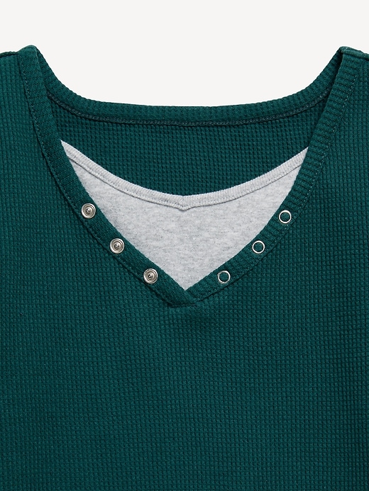 Image number 4 showing, Long-Sleeve 2-In-1 Fitted Henley Top for Girls