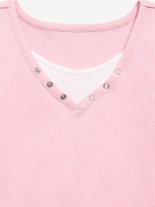 Image number 4 showing, Long-Sleeve 2-In-1 Fitted Henley Top for Girls