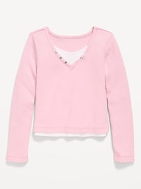 Image number 2 showing, Long-Sleeve 2-In-1 Fitted Henley Top for Girls