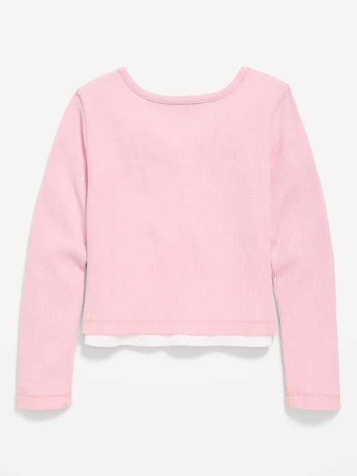 Image number 3 showing, Long-Sleeve 2-In-1 Fitted Henley Top for Girls