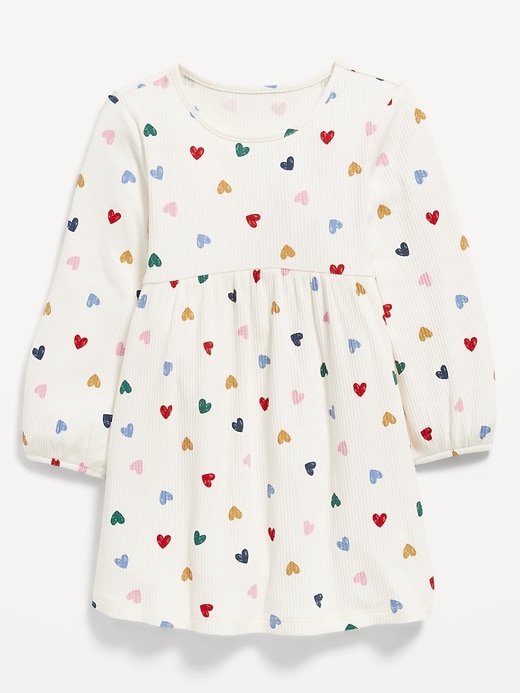 View large product image 2 of 3. Printed Long-Sleeve Ribbed Dress for Toddler Girls