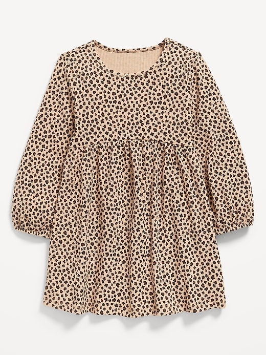 View large product image 1 of 2. Printed Long-Sleeve Ribbed Dress for Toddler Girls
