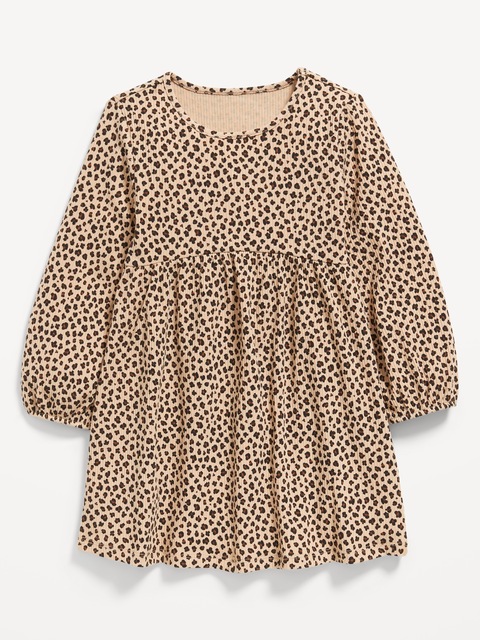 Printed Long-Sleeve Ribbed Dress for Toddler Girls