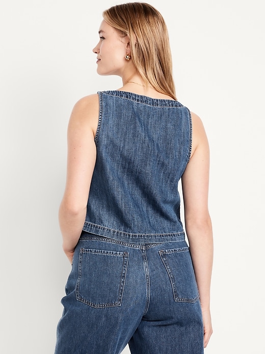 Image number 6 showing, Cropped Square-Neck Denim Top