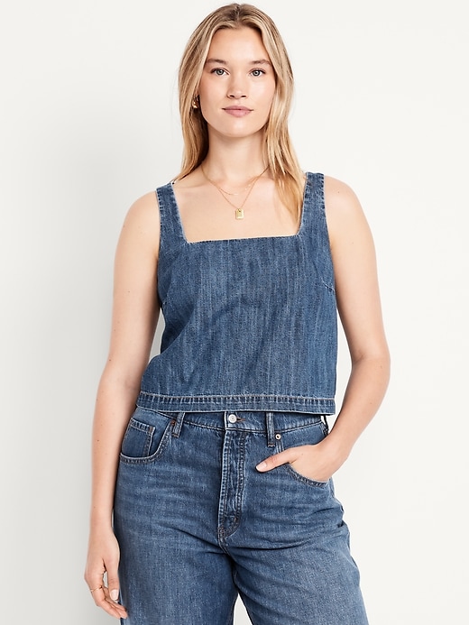 Image number 5 showing, Cropped Square-Neck Denim Top