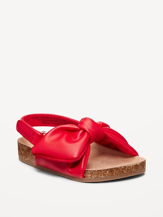 View large product image 1 of 4. Faux-Leather Bow-Front Sandals for Baby