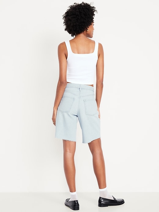Image number 3 showing, Mid-Rise Baggy Cut-Off Jean Bermuda Shorts -- 9-inch inseam