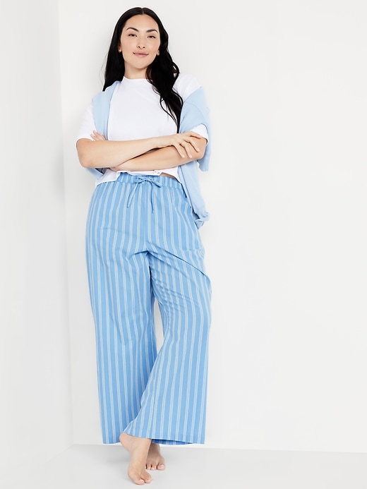 Image number 3 showing, Poplin Wide-Leg Pajama Pants