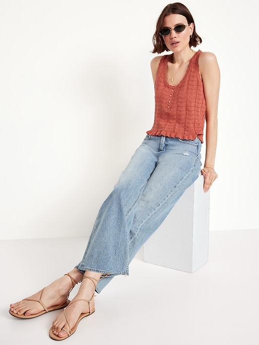Image number 7 showing, Sleeveless Pointelle Henley Top