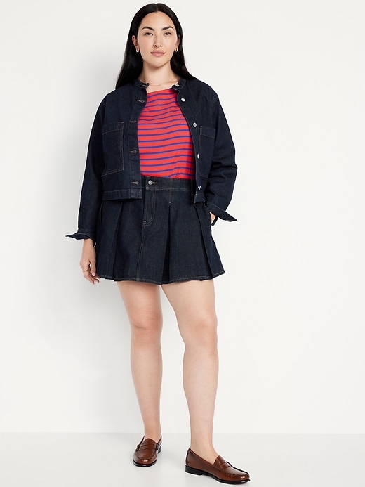 Image number 5 showing, Mid-Rise Pleated Jean Mini Skirt