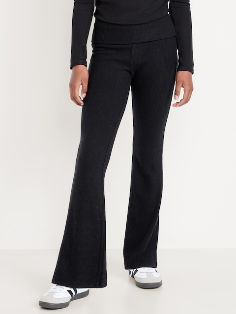 CozePlush Foldover Flare Leggings for Girls - Black