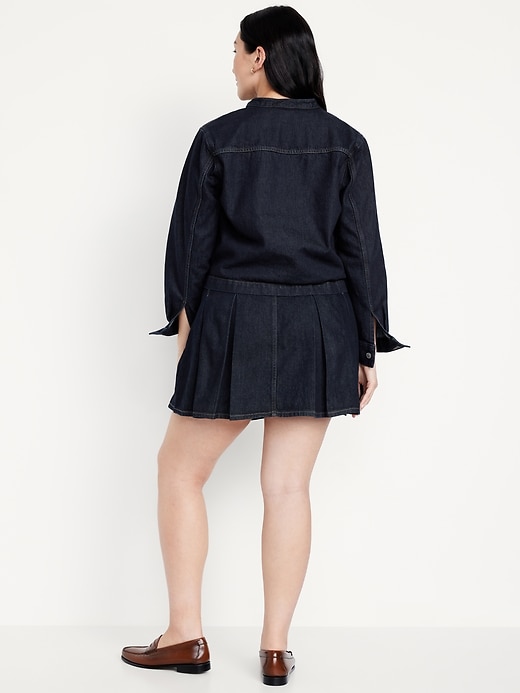 Image number 6 showing, Mid-Rise Pleated Jean Mini Skirt
