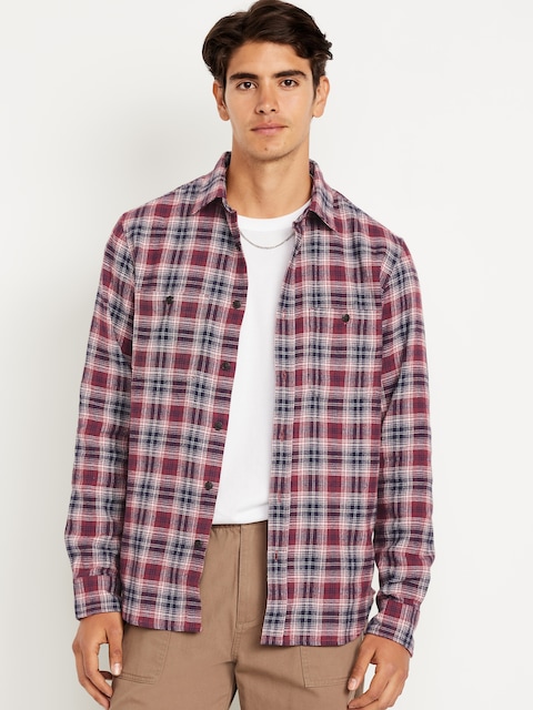 Chemise à carreaux en flanelle avec poche - Rose