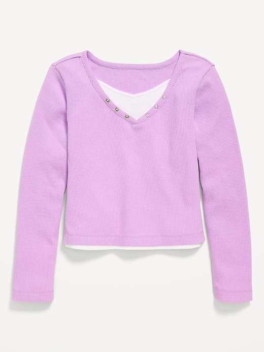 Image number 2 showing, Long-Sleeve 2-In-1 Fitted Henley Top for Girls
