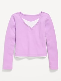 Image number 2 showing, Long-Sleeve 2-In-1 Fitted Henley Top for Girls