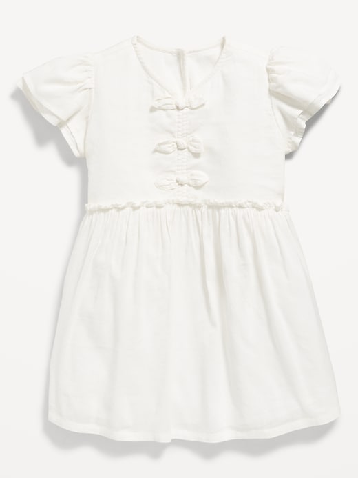 Voir une image plus grande du produit 2 de 3. Robe volantée à manches courtes et à boucle à motif pour toute-petite fille