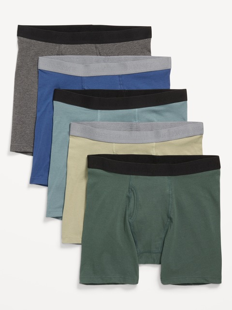 5-Pack Soft-Washed Boxer Briefs -- 6.25-inch inseam - Blue