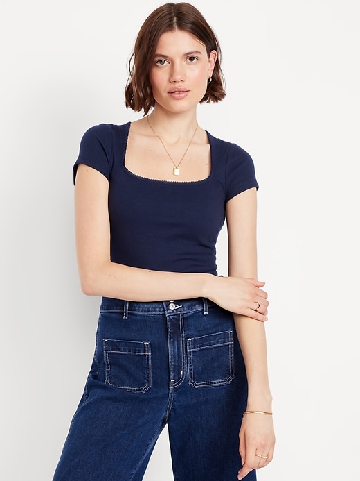 Image number 1 showing, Square-Neck Ribbed T-Shirt