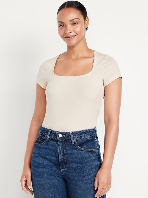Image number 3 showing, Square-Neck Ribbed T-Shirt