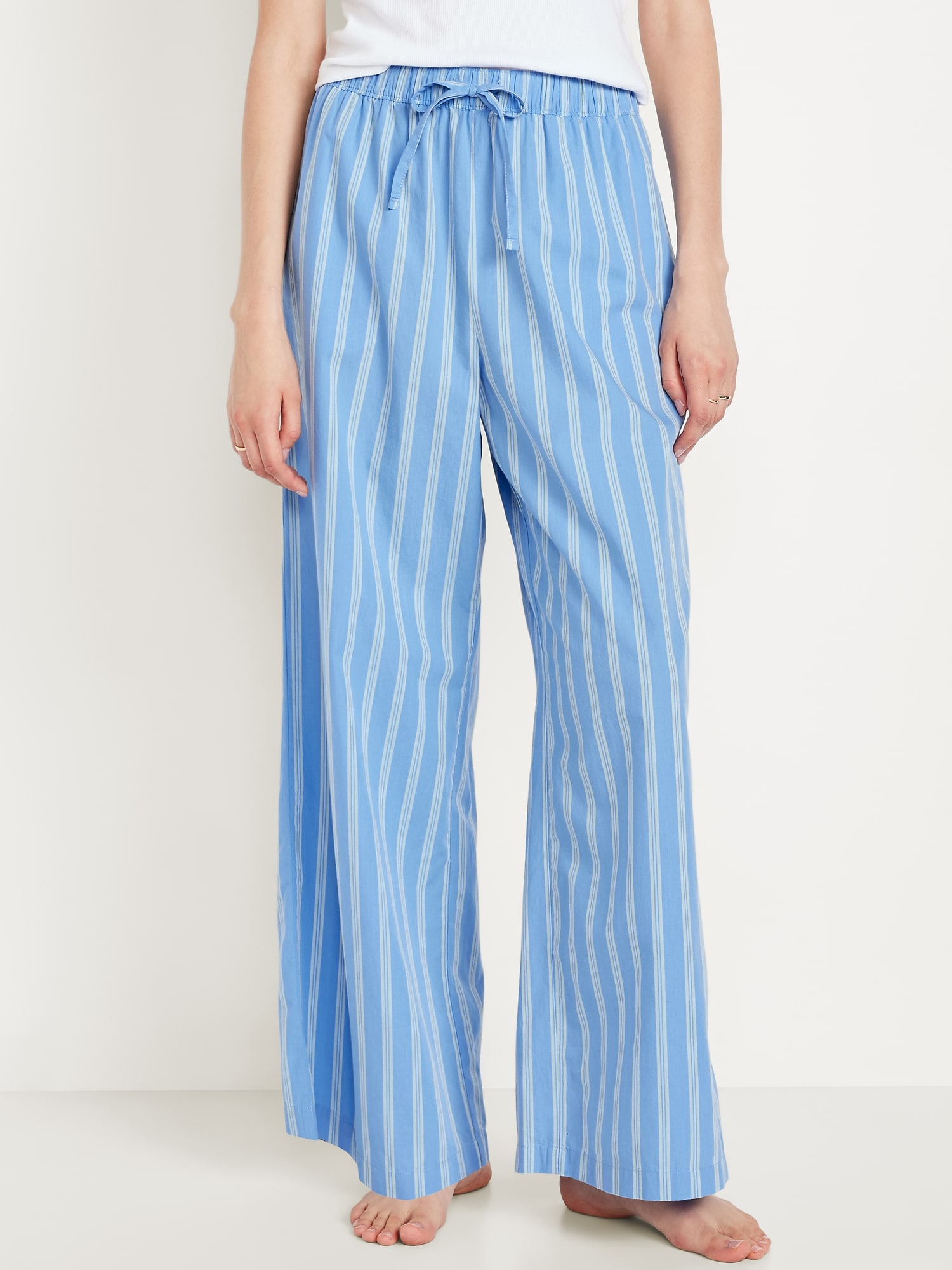 Poplin Wide-Leg Pajama Pants