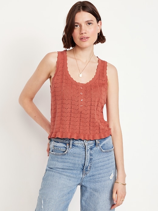 Image number 1 showing, Sleeveless Pointelle Henley Top