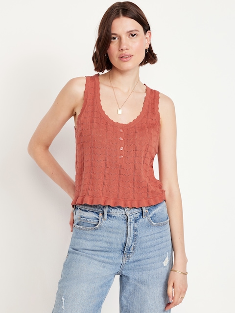 Sleeveless Pointelle Henley Top - Multi