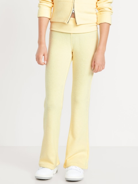 CozePlush Foldover Flare Leggings for Girls - Yellow