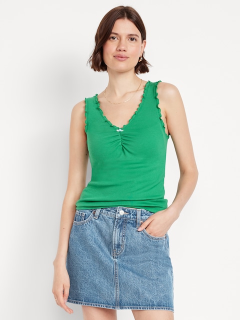Camisole cintrée en tricot côtelé. - Vert