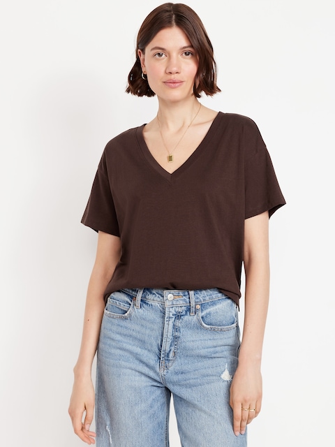 Vintage V-Neck T-Shirt - Brown