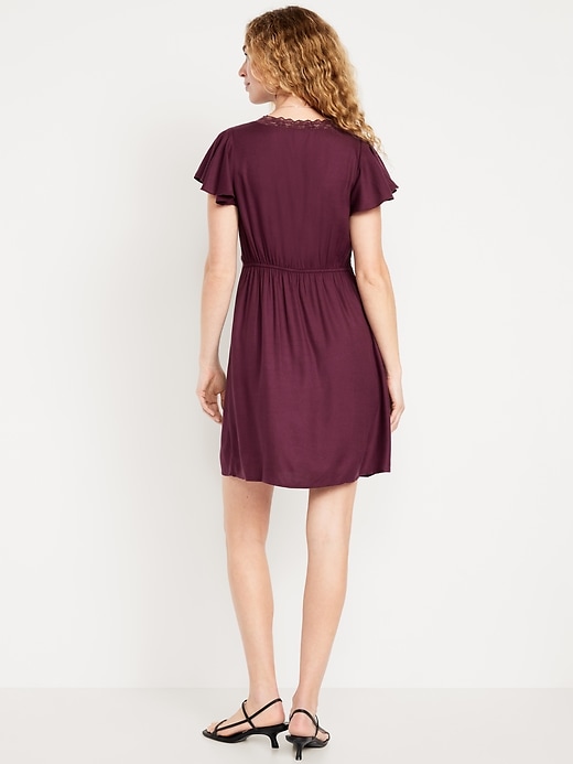 Image number 2 showing, Fit & Flare Crepe Lace-Trim Mini Dress