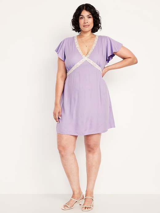 Image number 6 showing, Fit & Flare Crepe Lace-Trim Mini Dress