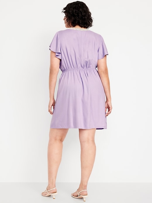 Image number 7 showing, Fit & Flare Crepe Lace-Trim Mini Dress