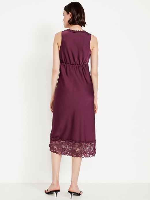 Image number 2 showing, Lace-Trim Satin Midi Dress