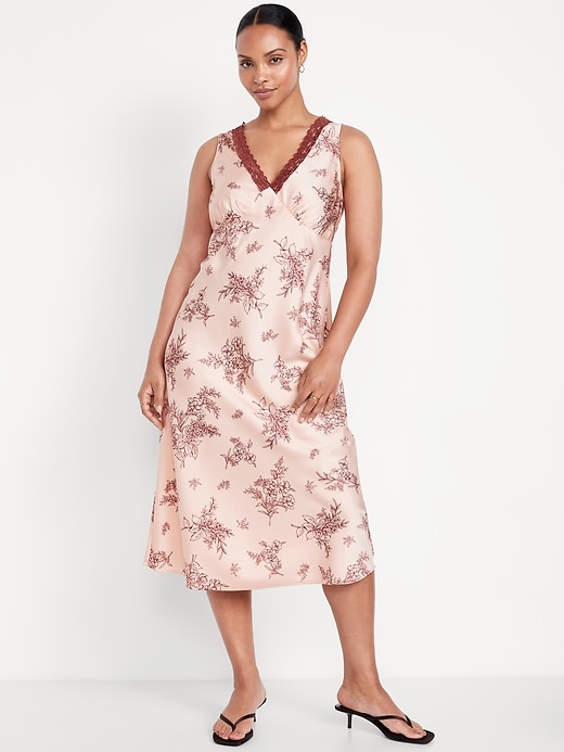 Image number 3 showing, Lace-Trim Satin Midi Dress