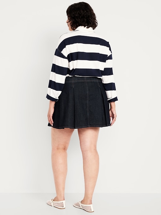 Image number 8 showing, Mid-Rise Pleated Jean Mini Skirt