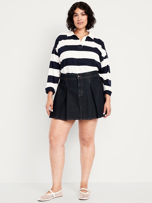 Image number 7 showing, Mid-Rise Pleated Jean Mini Skirt