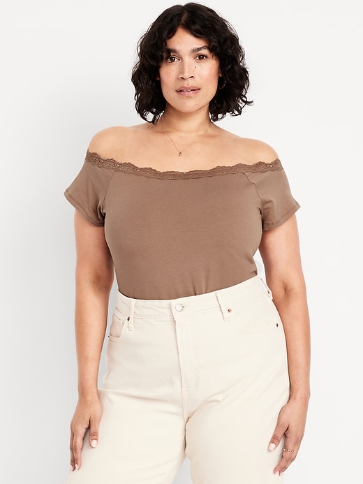 Image number 6 showing, Off-Shoulder Lace-Trim Top