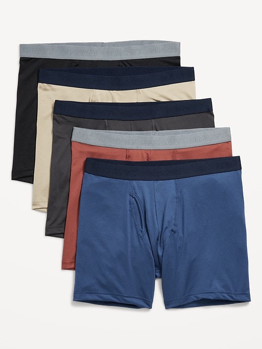 View large product image 1 of 1. 5-Pack Go-Dry Cool Performance Boxer Briefs -- 5-inch inseam