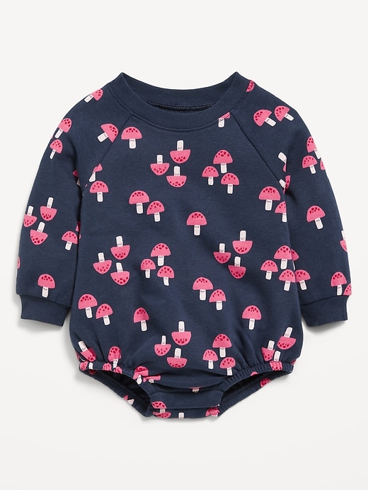 View large product image 1 of 1. Printed Long-Sleeve Fleece One-Piece Romper for Baby