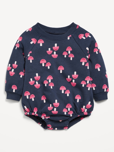 Printed Long-Sleeve Fleece One-Piece Romper for Baby - Brown