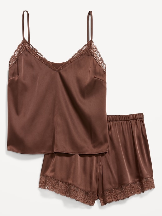 Image number 3 showing, Lace-Trim Satin Pajama Short Set