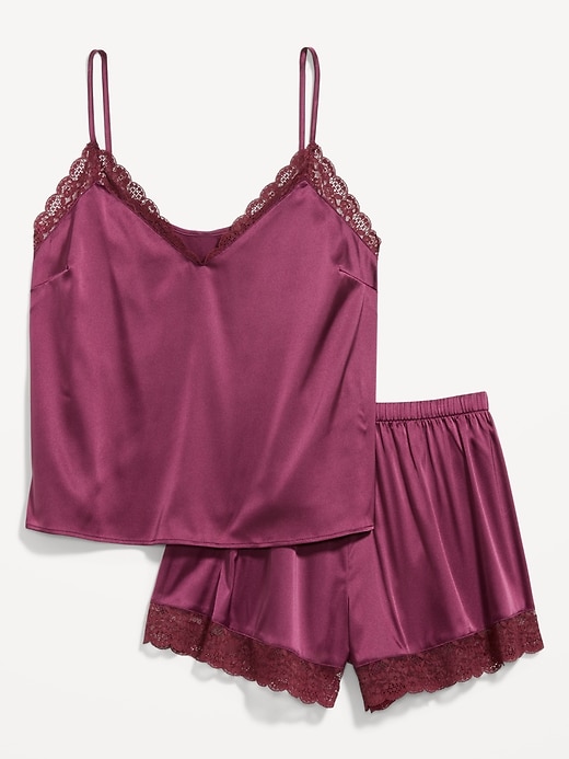 Image number 3 showing, Lace-Trim Satin Pajama Short Set
