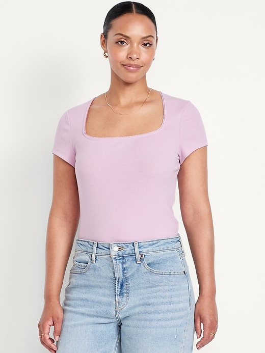 Image number 3 showing, Square-Neck Ribbed T-Shirt
