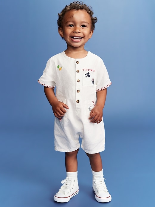 View large product image 1 of 5. Old Navy x Disney© Embroidered Linen-Blend One-Piece Romper for Baby