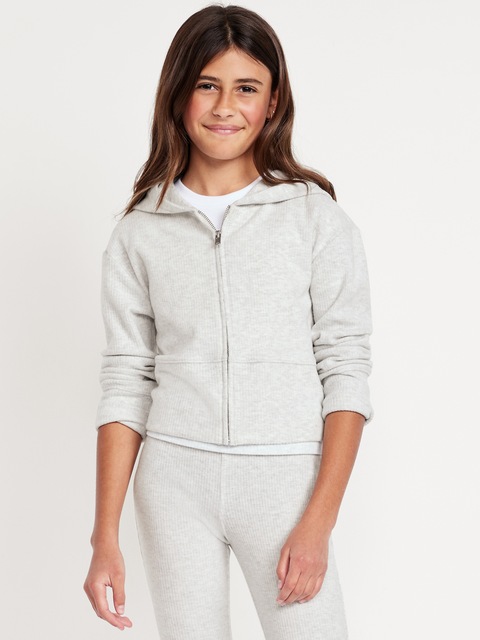 CozePlush 2-Way-Zip Hoodie for Girls - Gray