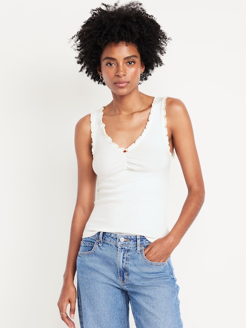 Camisole cintrée en tricot côtelé. - Blanc