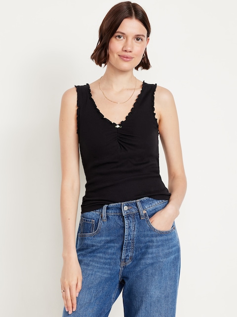Cinched Rib-Knit Tank Top
