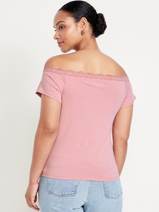 Image number 5 showing, Off-Shoulder Lace-Trim Top